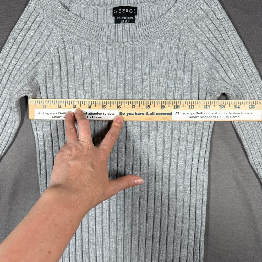 George Ribbed Knit Sweater Womens XS Light Grey Heather Long Sleeve Casual Top - Picture 6 of 6
